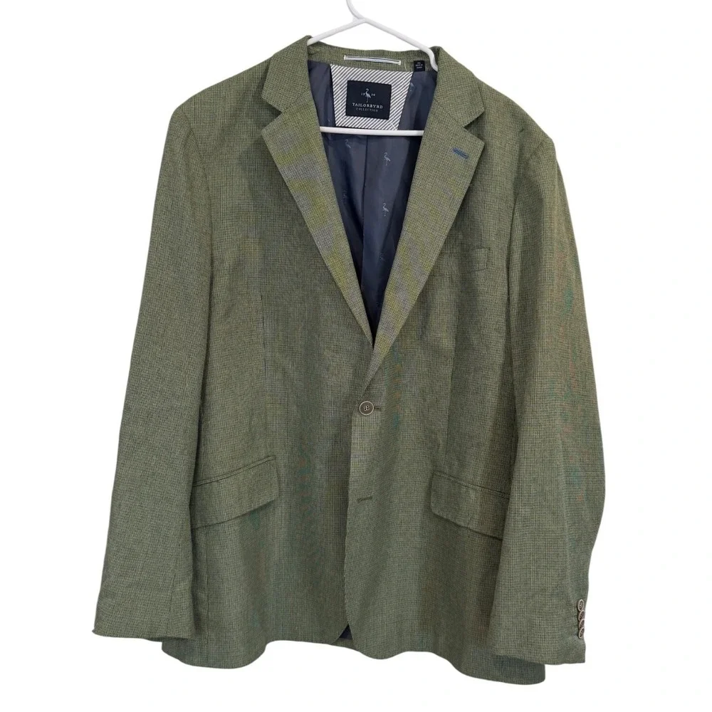 Tailorbyrd Collection Mens 46L Green Micro Check Blazer Sport Coat Preppy READ